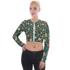 Christmas Pattern 3 Long Sleeve Cropped Velvet Jacket by designsbymallika