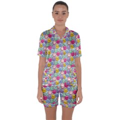 Cute Emoticon Pattern Satin Short Sleeve Pajamas Set by designsbymallika