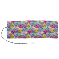 Cute Emoticon Pattern Roll Up Canvas Pencil Holder (m) by designsbymallika