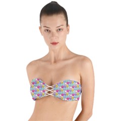 Cute Emoticon Pattern Twist Bandeau Bikini Top by designsbymallika