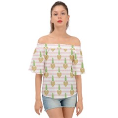 Heart Pineapple Off Shoulder Short Sleeve Top by designsbymallika