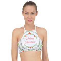 Merry Christmas Racer Front Bikini Top by designsbymallika