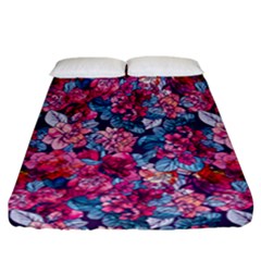 Pink Blue Flowers Fitted Sheet (california King Size) by designsbymallika