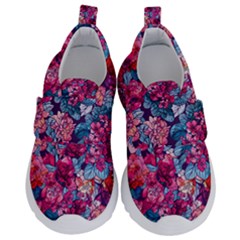 Pink Blue Flowers Kids  Velcro No Lace Shoes by designsbymallika