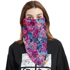 Pink Blue Flowers Face Covering Bandana (triangle) by designsbymallika