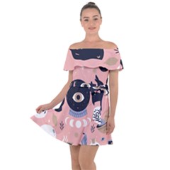 Astrology Off Shoulder Velour Dress