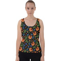 Orange Flowers Pattern Velvet Tank Top by designsbymallika