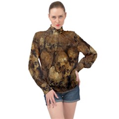 Skull Texture Vintage High Neck Long Sleeve Chiffon Top by Alisyart