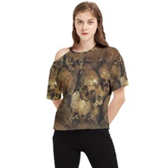 Skull Texture Vintage One Shoulder Cut Out Tee