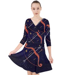 Zodiak Sagittarius Horoscope Sign Star Quarter Sleeve Front Wrap Dress