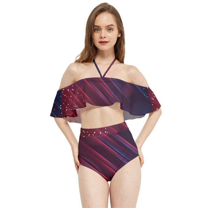 Illustrations Space Purple Halter Flowy Bikini Set 
