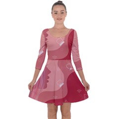 Online Woman Beauty Pink Quarter Sleeve Skater Dress