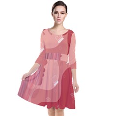 Online Woman Beauty Pink Quarter Sleeve Waist Band Dress