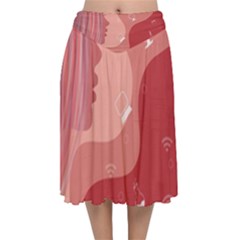 Online Woman Beauty Pink Velvet Flared Midi Skirt