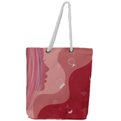 Online Woman Beauty Pink Full Print Rope Handle Tote (Large)