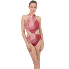 Online Woman Beauty Pink Halter Side Cut Swimsuit