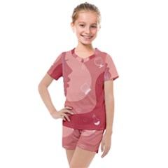 Online Woman Beauty Pink Kids  Mesh Tee and Shorts Set