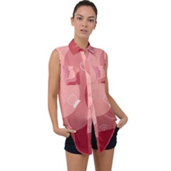 Online Woman Beauty Pink Sleeveless Chiffon Button Shirt