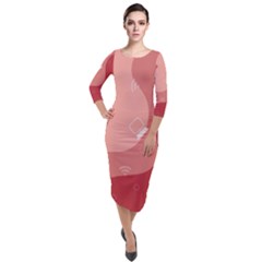 Online Woman Beauty Pink Quarter Sleeve Midi Velour Bodycon Dress