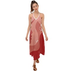 Online Woman Beauty Pink Halter Tie Back Dress  by Mariart