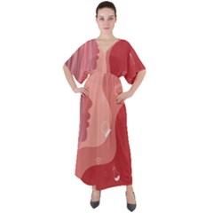 Online Woman Beauty Pink V-Neck Boho Style Maxi Dress