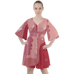 Online Woman Beauty Pink Boho Button Up Dress
