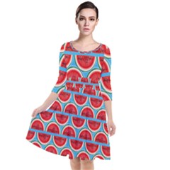 Illustrations Watermelon Texture Pattern Quarter Sleeve Waist Band Dress