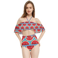 Illustrations Watermelon Texture Pattern Halter Flowy Bikini Set 