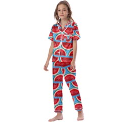 Illustrations Watermelon Texture Pattern Kids  Satin Short Sleeve Pajamas Set