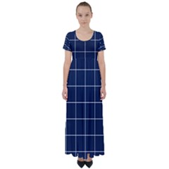 Blue Plaid High Waist Short Sleeve Maxi Dress by goljakoff