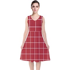 Red Plaid V-neck Midi Sleeveless Dress  by goljakoff