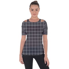 Gray Plaid Shoulder Cut Out Short Sleeve Top by goljakoff