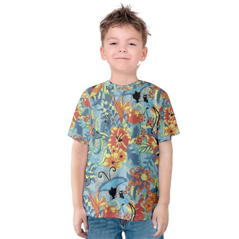 Butterfly And Flowers Kids  Cotton Tee by goljakoff