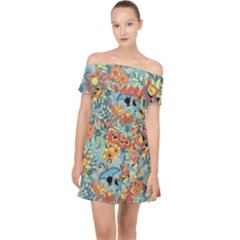 Butterfly and flowers Off Shoulder Chiffon Dress