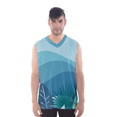 Illustration Of Palm Leaves Waves Mountain Hills Men s Basketball Tank Top