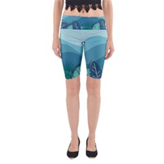 Illustration Of Palm Leaves Waves Mountain Hills Yoga Cropped Leggings