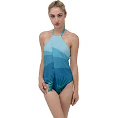 Illustration Of Palm Leaves Waves Mountain Hills Go With The Flow One Piece Swimsuit