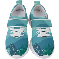 Illustration Of Palm Leaves Waves Mountain Hills Kids  Velcro Strap Shoes