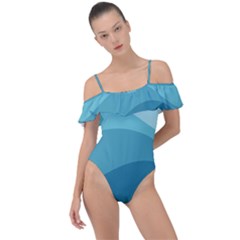 Illustration Of Palm Leaves Waves Mountain Hills Frill Detail One Piece Swimsuit