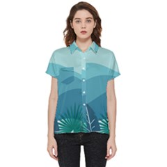 Illustration Of Palm Leaves Waves Mountain Hills Short Sleeve Pocket Shirt
