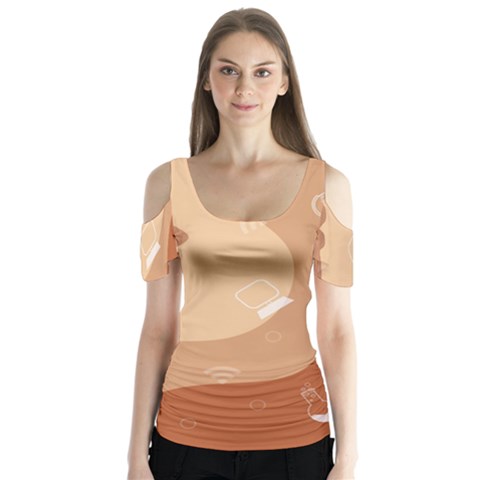 Online Woman Beauty Brown Butterfly Sleeve Cutout Tee  by Mariart