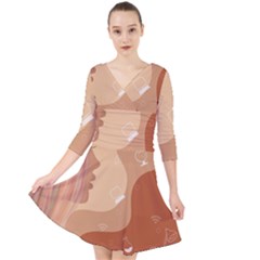 Online Woman Beauty Brown Quarter Sleeve Front Wrap Dress