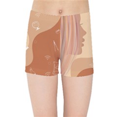 Online Woman Beauty Brown Kids  Sports Shorts by Mariart