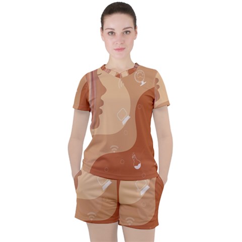 Online Woman Beauty Brown Women s Tee And Shorts Set by Mariart