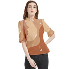 Online Woman Beauty Brown Frill Neck Blouse