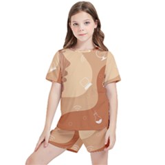 Online Woman Beauty Brown Kids  Tee And Sports Shorts Set by Mariart