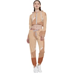 Online Woman Beauty Brown Cropped Zip Up Lounge Set