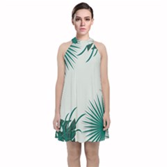 Illustrations Foliage Background Border Velvet Halter Neckline Dress 