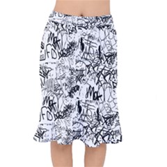 Black And White Graffiti Abstract Collage Short Mermaid Skirt