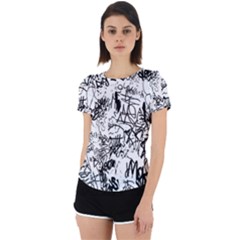 Black And White Graffiti Abstract Collage Back Cut Out Sport Tee by dflcprintsclothing